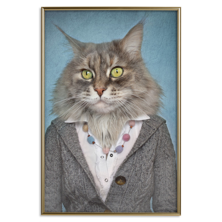 Wall Poster Mrs. Cat - portrait of a domestic animal with a human silhouette in a sweater 117888 additionalImage 19