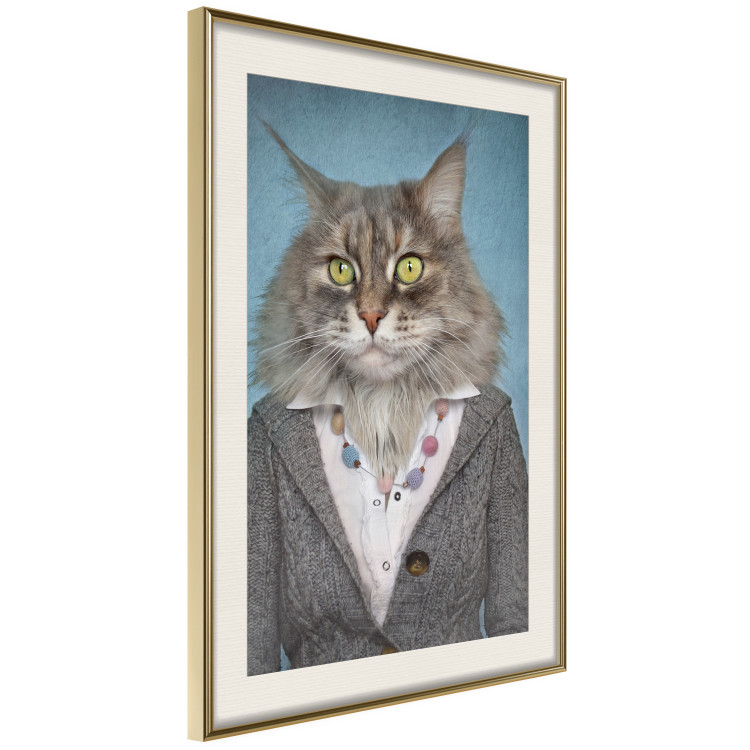 Wall Poster Mrs. Cat - portrait of a domestic animal with a human silhouette in a sweater 117888 additionalImage 2