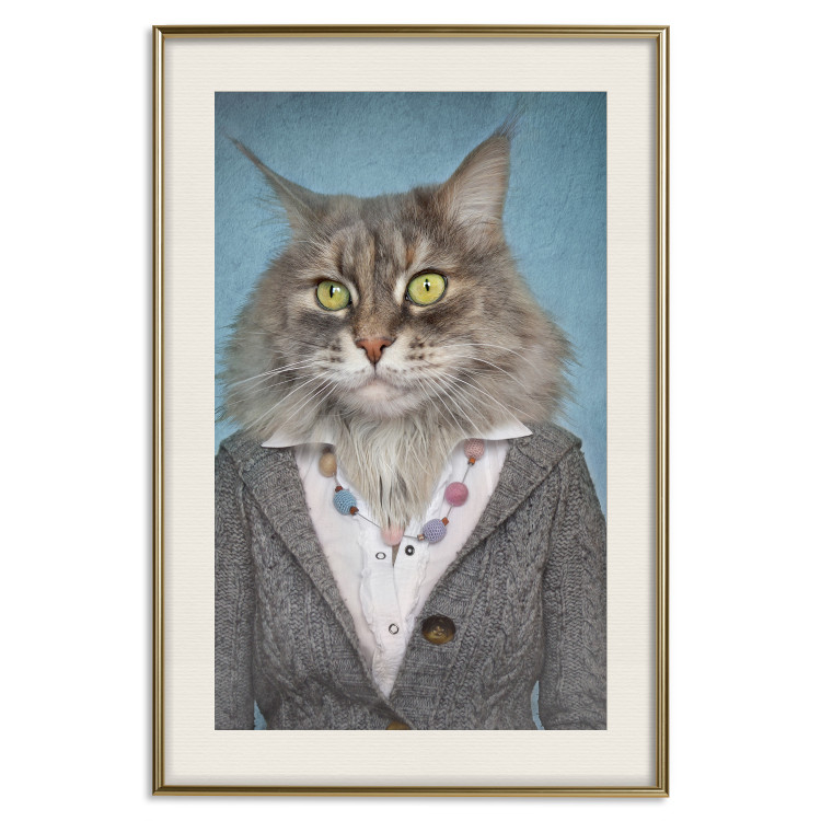 Wall Poster Mrs. Cat - portrait of a domestic animal with a human silhouette in a sweater 117888 additionalImage 24