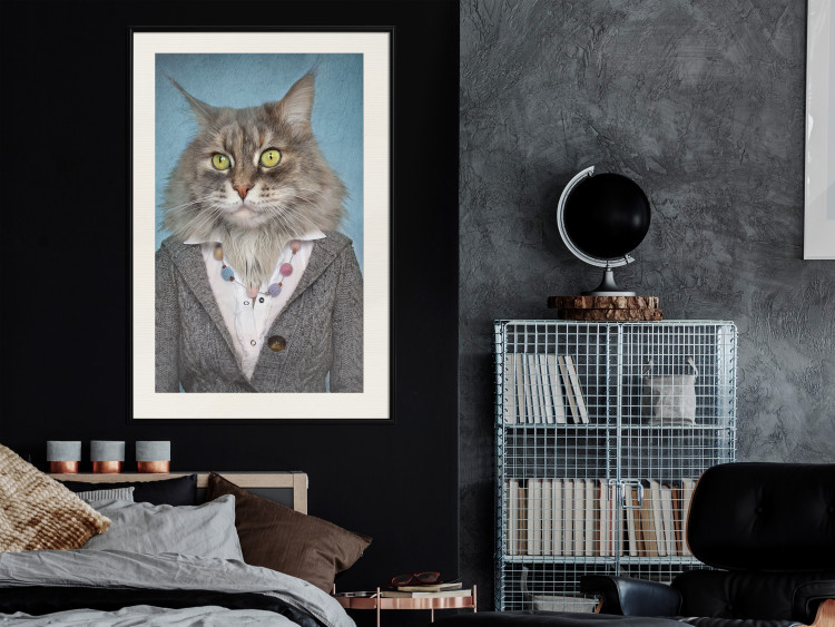 Wall Poster Mrs. Cat - portrait of a domestic animal with a human silhouette in a sweater 117888 additionalImage 22