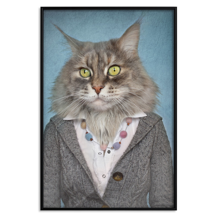 Wall Poster Mrs. Cat - portrait of a domestic animal with a human silhouette in a sweater 117888 additionalImage 15