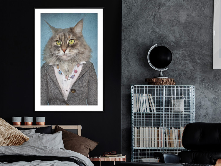 Wall Poster Mrs. Cat - portrait of a domestic animal with a human silhouette in a sweater 117888 additionalImage 6