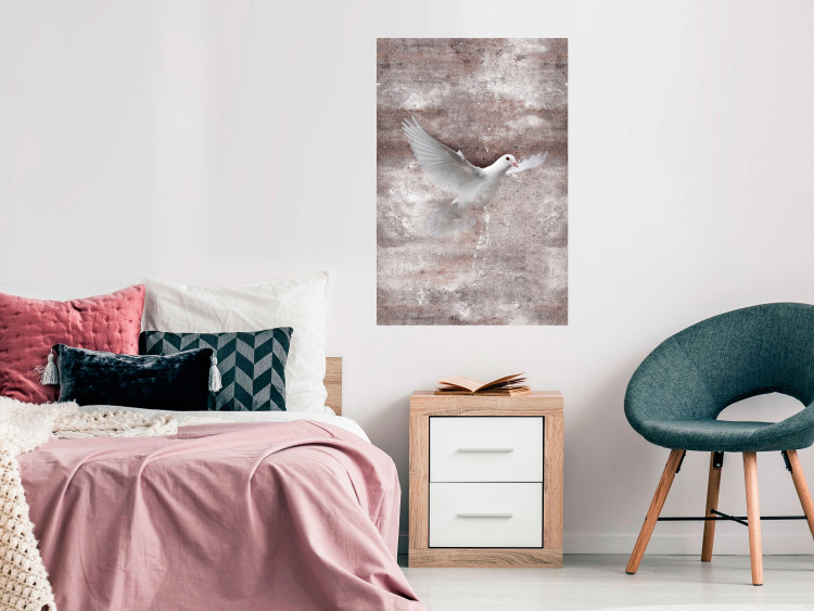 Wall Poster Love Flight - composition with a white bird and a background in shades of brown 118788 additionalImage 14