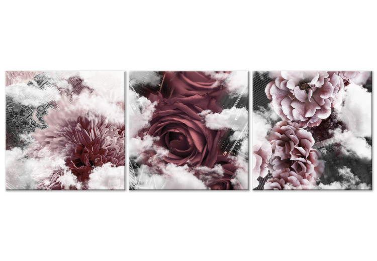 Canvas Art Print Flowers Beyond Clouds (3-part) - Nature Reaching for the Sky 122788