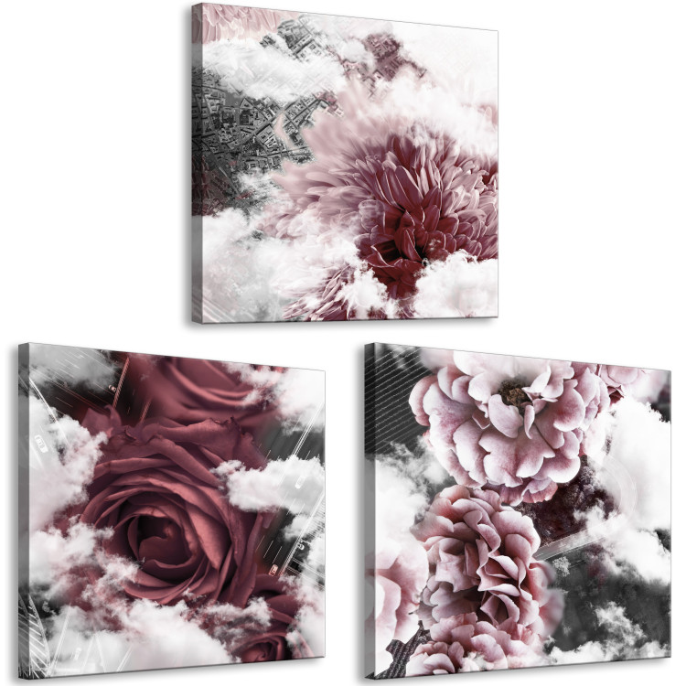 Canvas Art Print Flowers Beyond Clouds (3-part) - Nature Reaching for the Sky 122788 additionalImage 2