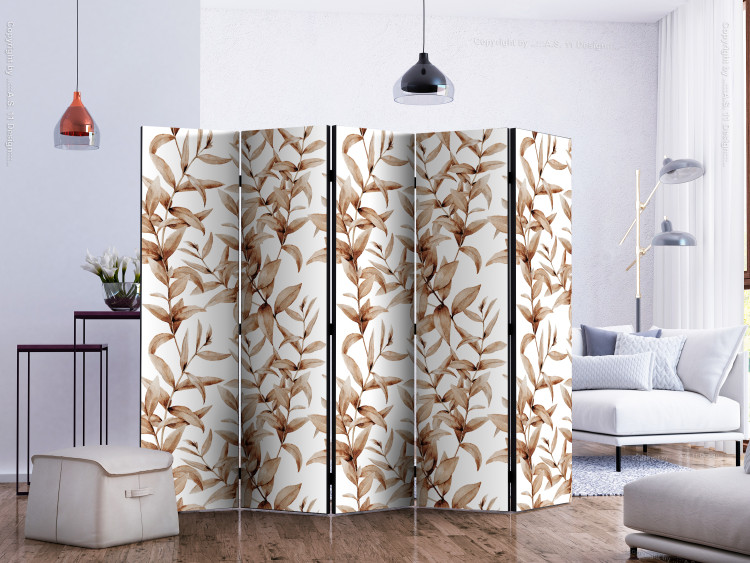 Room Divider Screen Sepia Flora II - brown leaves in ornament style on a white background 122988 additionalImage 2