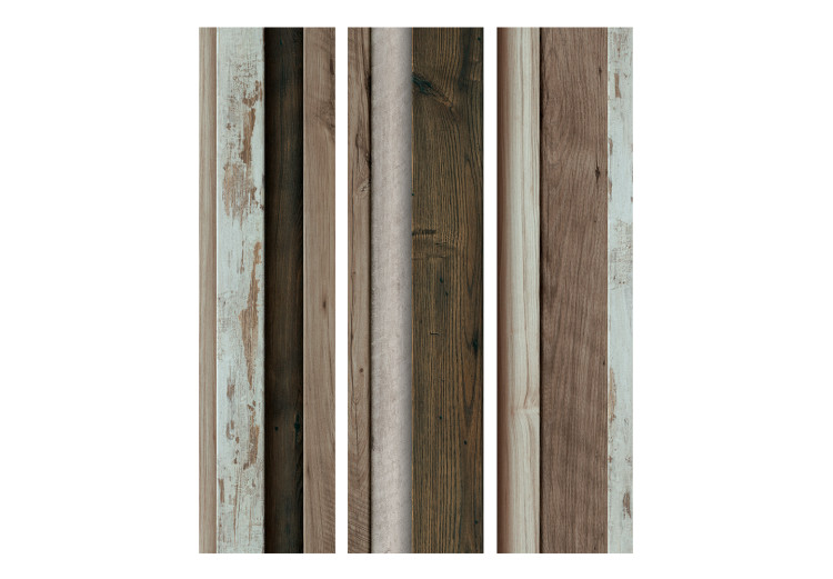 Room Divider Screen Wooden Fan (3-piece) - pattern with texture of brown planks 124088 additionalImage 3