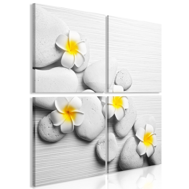 Canvas Art Print SPA Stones (4-part) - white flowers on stones in Zen motif 128788 additionalImage 2