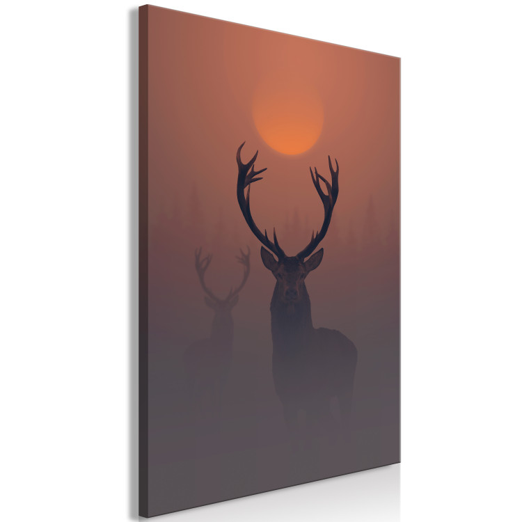 Canvas Art Print Deer in the Mist (1-piece) Vertical - animal at sunset 129888 additionalImage 2