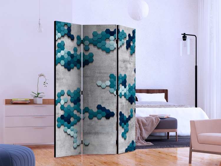 Room Divider Screen Sea Puzzle (3-piece) - geometric shapes on concrete 132588 additionalImage 2