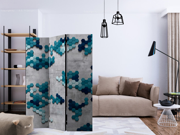 Room Divider Screen Sea Puzzle (3-piece) - geometric shapes on concrete 132588 additionalImage 4