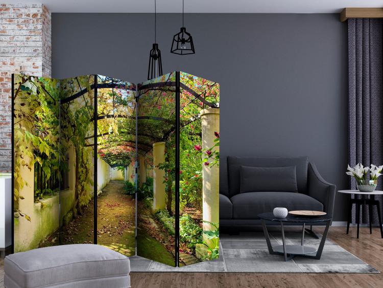 Room Divider Pergola II (5-piece) - path among green plants and architecture 133088 additionalImage 4