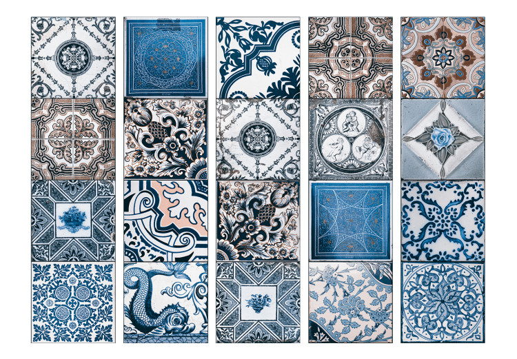 Folding Screen Blue Arabesque II (5-piece) - retro background in ethnic ornaments 133188 additionalImage 3