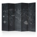 Room Separator Small and Big Travels II (5-piece) - black and white sketch of world map 133288