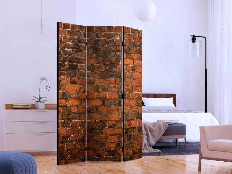 Folding Screen Old Wall (3-piece) - composition with red brick texture 133488 additionalImage 2
