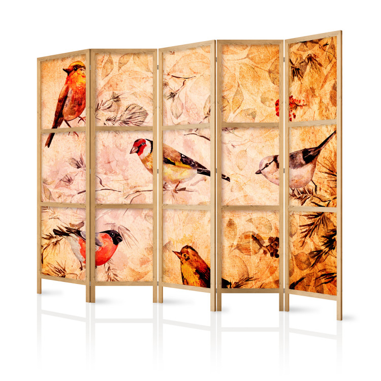 Room Separator Birds (5-piece) - warm composition of plants and animals 134288 additionalImage 5