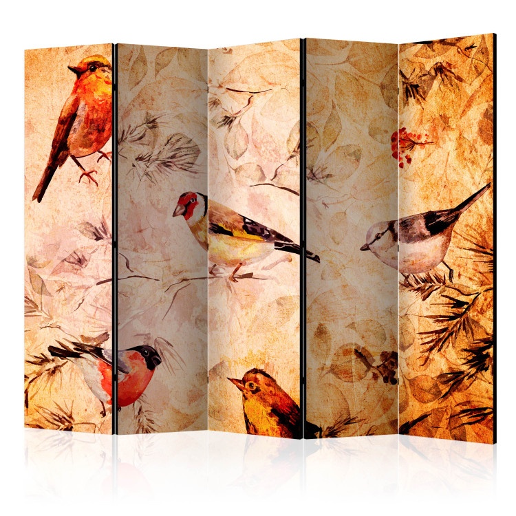 Room Separator Birds (5-piece) - warm composition of plants and animals 134288