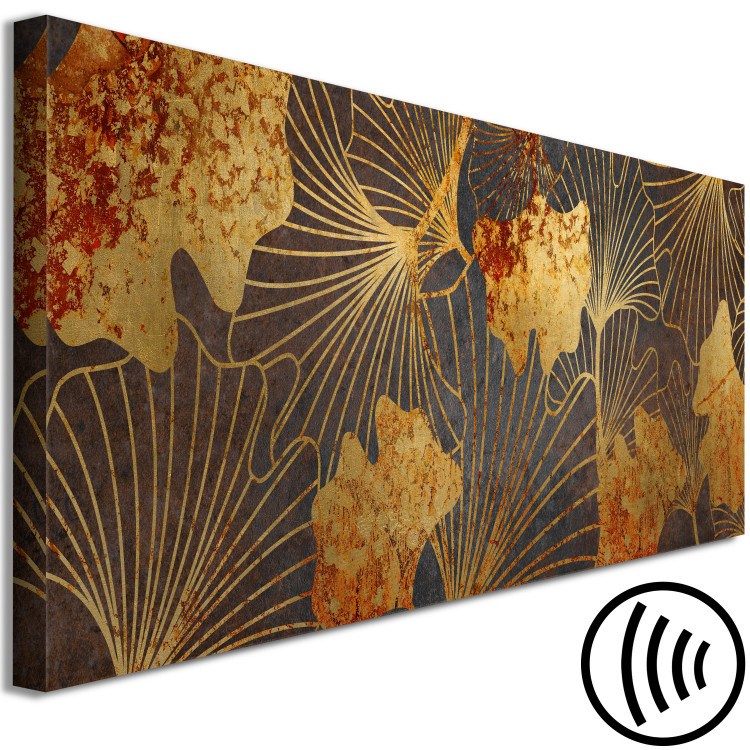 Canvas Print Golden leaves - a vegetable ornament in blue and gold, horizontal 134788 additionalImage 6