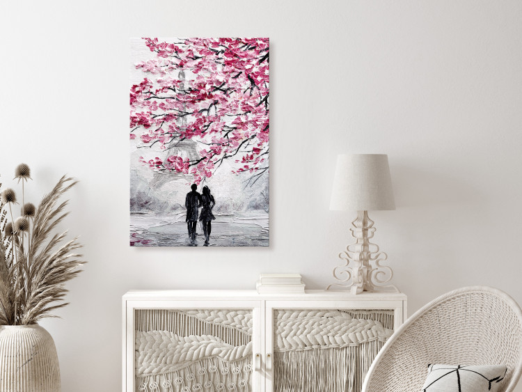 Canvas Art Print April in Paris (1-piece) Vertical - couple with Eiffel Tower background 135088 additionalImage 3