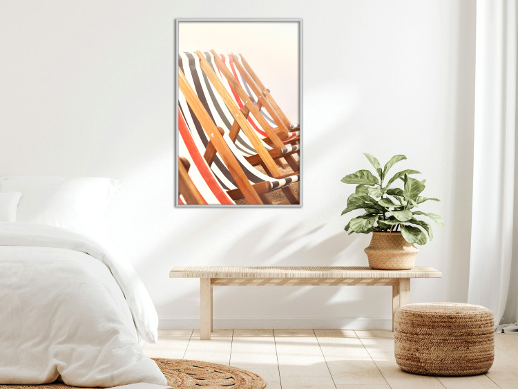 Wall Poster Sunny Bathing - summer composition with colorful beach loungers 135888 additionalImage 9