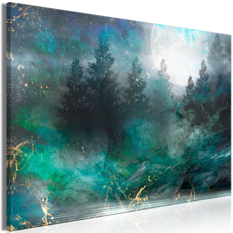 Canvas Print Turquoise Fullness (1-piece) Wide - coniferous forest against the moon 138188 additionalImage 2