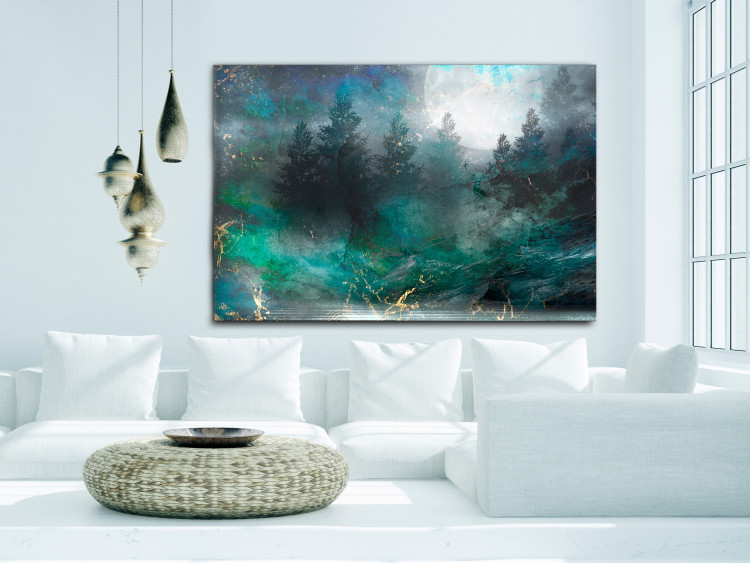 Canvas Print Turquoise Fullness (1-piece) Wide - coniferous forest against the moon 138188 additionalImage 3