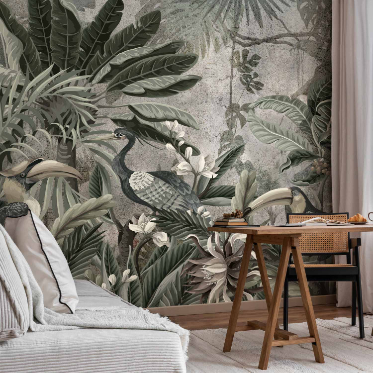 Wall Mural Animals in the jungle - exotic birds among a floral landscape 138588 additionalImage 4
