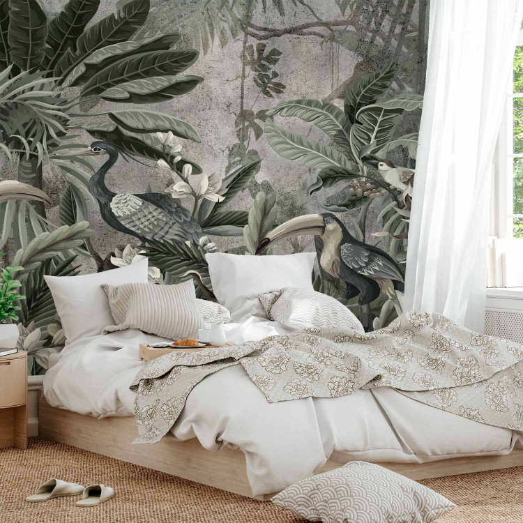 Wall Mural Animals in the jungle - exotic birds among a floral landscape 138588 additionalImage 2