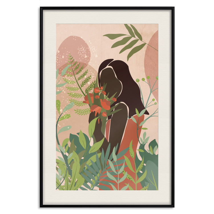 Wall Poster Woman in Green - black woman among plants on an abstract background 138888 additionalImage 26