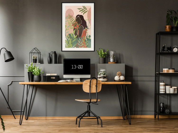Wall Poster Woman in Green - black woman among plants on an abstract background 138888 additionalImage 16