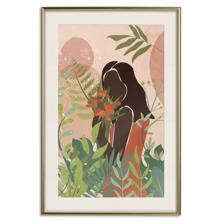 Wall Poster Woman in Green - black woman among plants on an abstract background 138888 additionalImage 27