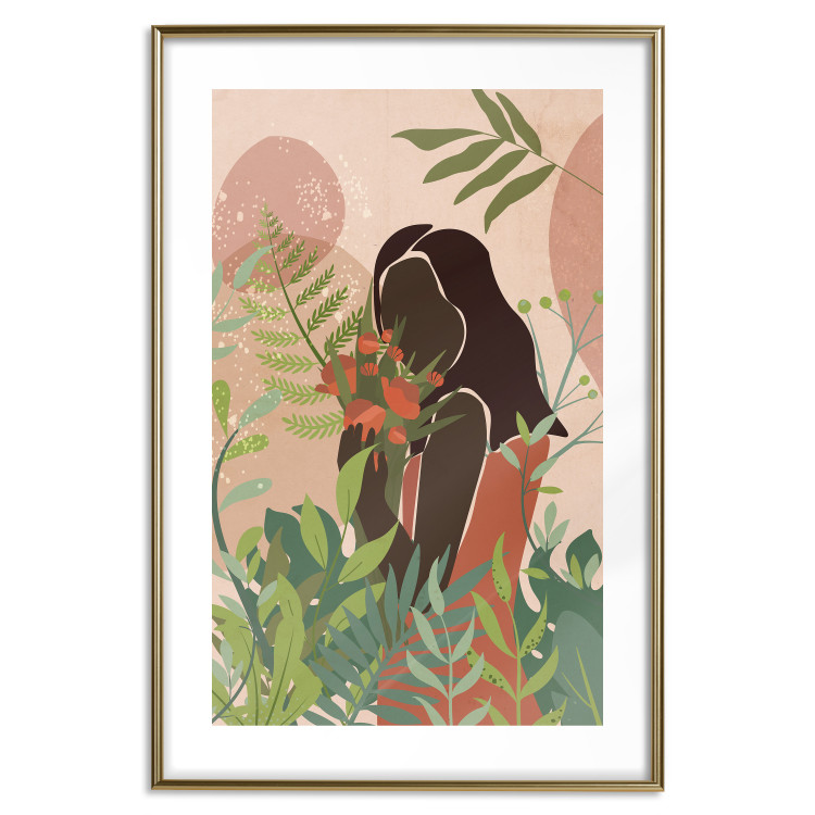 Wall Poster Woman in Green - black woman among plants on an abstract background 138888 additionalImage 20