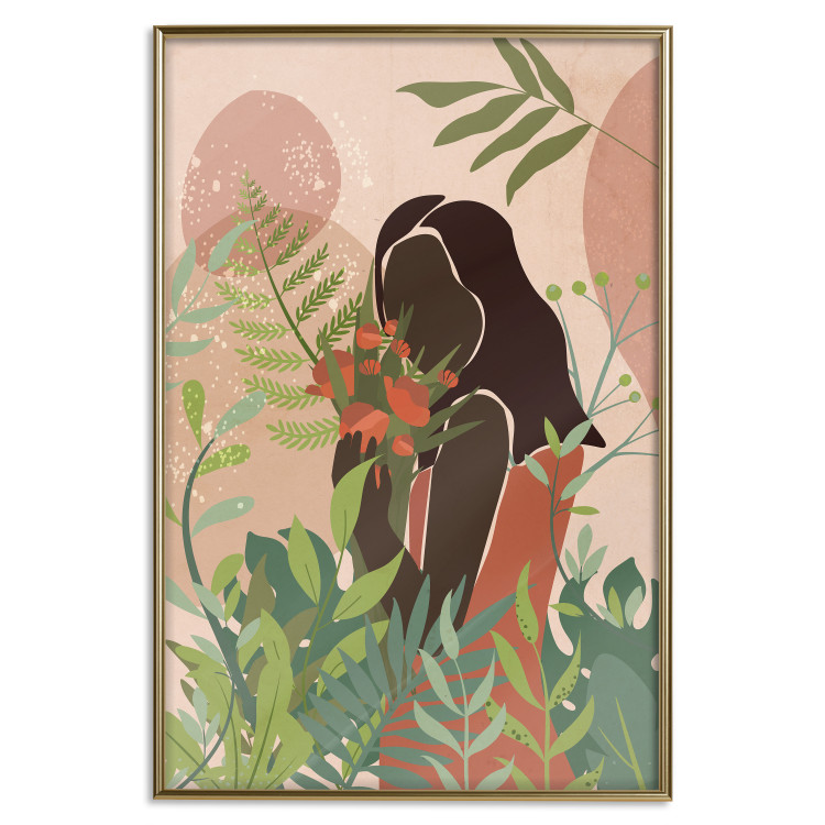 Wall Poster Woman in Green - black woman among plants on an abstract background 138888 additionalImage 14