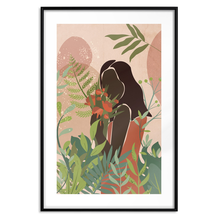 Wall Poster Woman in Green - black woman among plants on an abstract background 138888 additionalImage 24