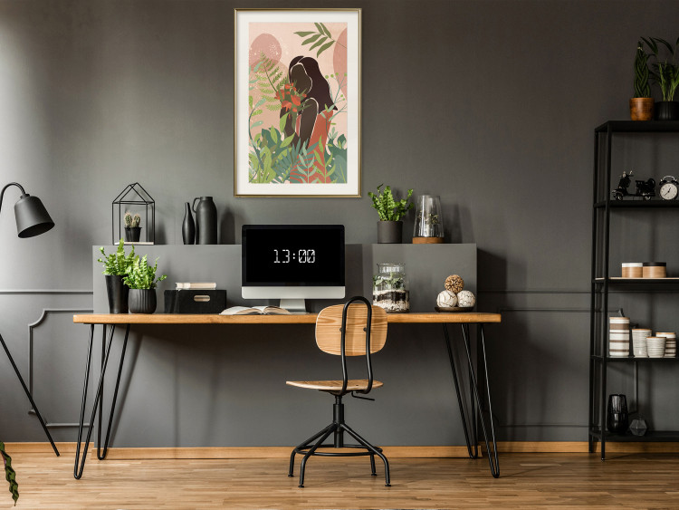 Wall Poster Woman in Green - black woman among plants on an abstract background 138888 additionalImage 17