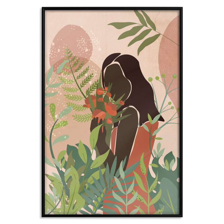 Wall Poster Woman in Green - black woman among plants on an abstract background 138888 additionalImage 17