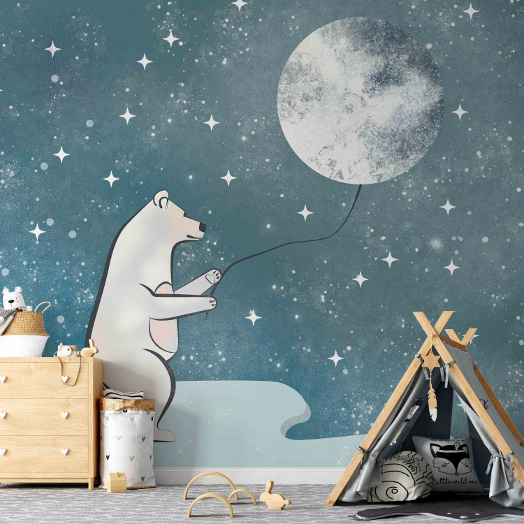 Wall Mural Fairy tale fantasy - white teddy bear holding a moon balloon for children 142988 additionalImage 6
