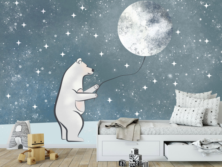Wall Mural Fairy tale fantasy - white teddy bear holding a moon balloon for children 142988