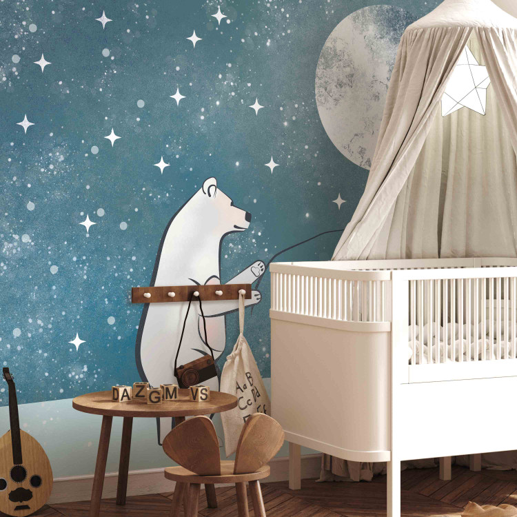 Wall Mural Fairy tale fantasy - white teddy bear holding a moon balloon for children 142988 additionalImage 5