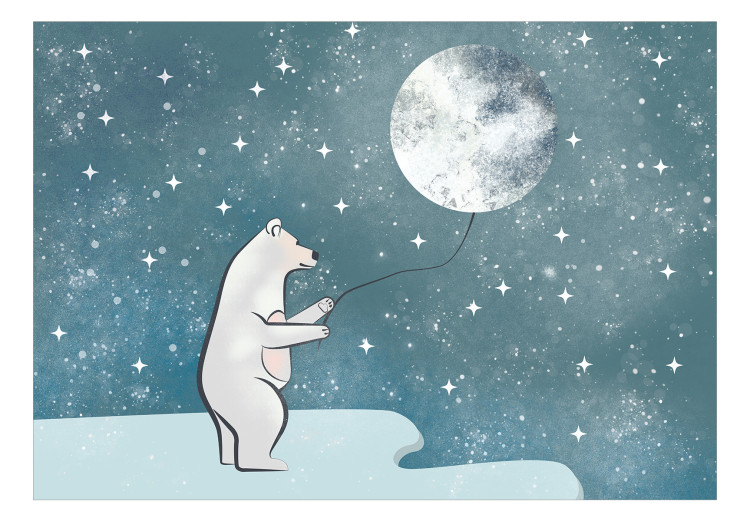 Wall Mural Fairy tale fantasy - white teddy bear holding a moon balloon for children 142988 additionalImage 1
