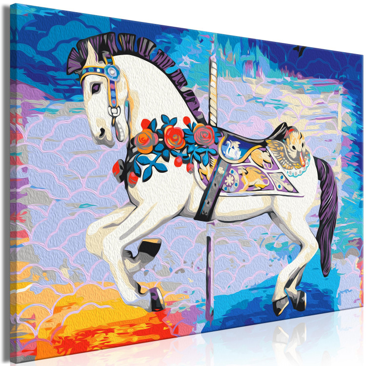 Paint by Number Kit Carousel Horse - Happy Animal With Flowers on a Colored Background 144088 additionalImage 4