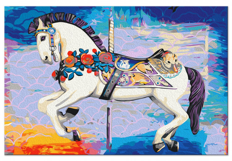 Paint by Number Kit Carousel Horse - Happy Animal With Flowers on a Colored Background 144088 additionalImage 3