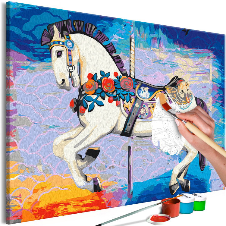 Paint by Number Kit Carousel Horse - Happy Animal With Flowers on a Colored Background 144088 additionalImage 5