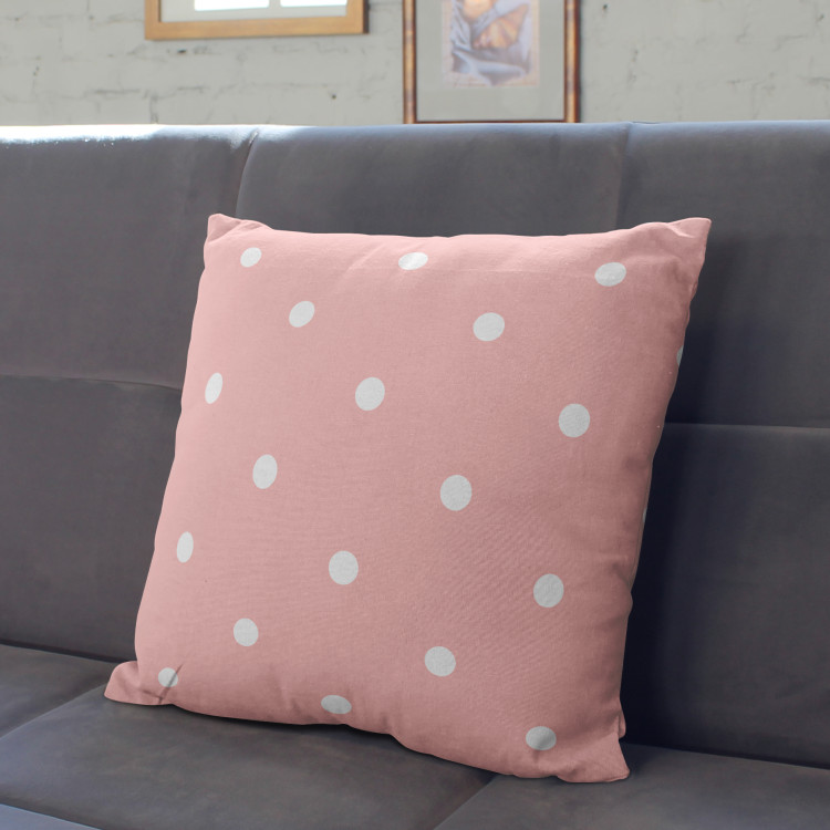 Decorative Microfiber Pillow White peas - composition with geometric motif on a pink background cushions 146988 additionalImage 3