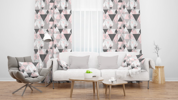 Decorative Curtain Powdery triangles - geometric, minimalist motif in shades of pink 147188 additionalImage 6
