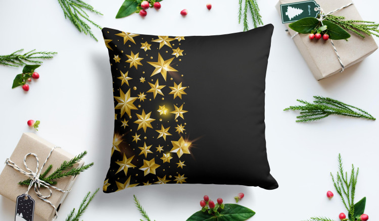 Decorative Microfiber Pillow Starry night - shimmering gold stars on black background 148488 additionalImage 4