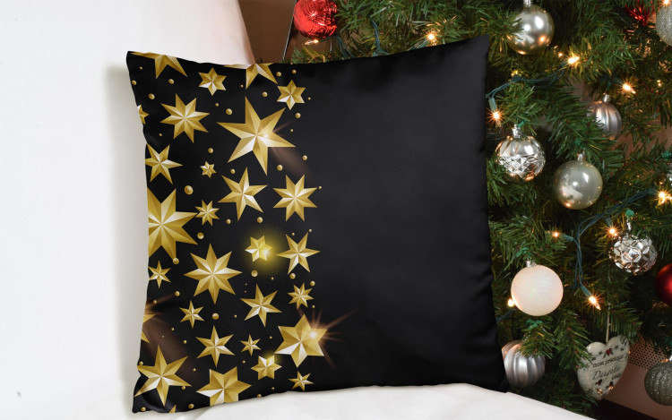 Decorative Microfiber Pillow Starry night - shimmering gold stars on black background 148488 additionalImage 2