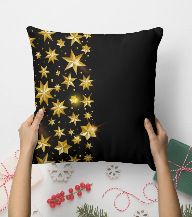 Decorative Microfiber Pillow Starry night - shimmering gold stars on black background 148488 additionalImage 3