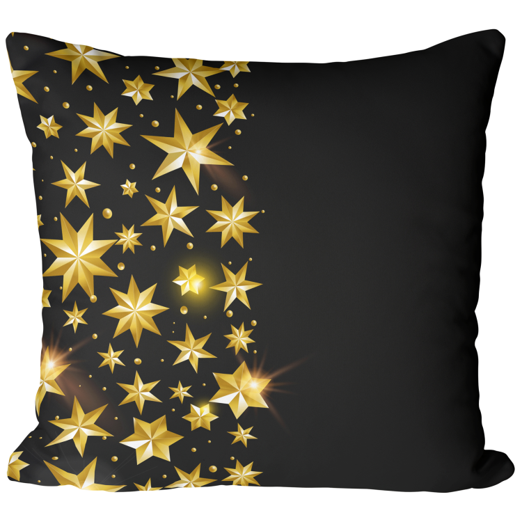 Decorative Microfiber Pillow Starry night - shimmering gold stars on black background 148488