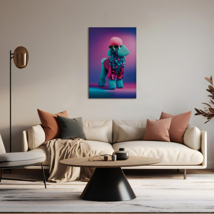 Canvas Art Print AI Dog Poodle - Fluffy Animal in a Fashionable Colorful Outfit - Vertical 150188 additionalImage 3
